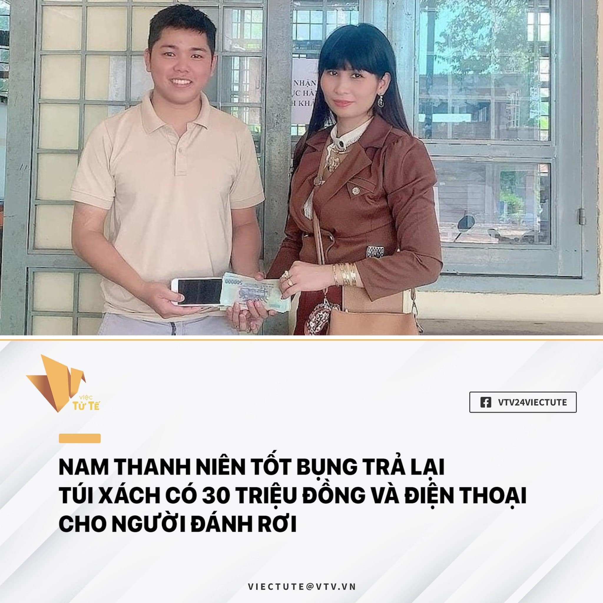 NAM THANH NIÊN TỐT BỤNG TRẢ LẠI TÚI XÁCH CÓ 30 TRIỆU ĐỒNG VÀ ĐIỆN THOẠI CHO NGƯỜI ĐÁNH RƠI