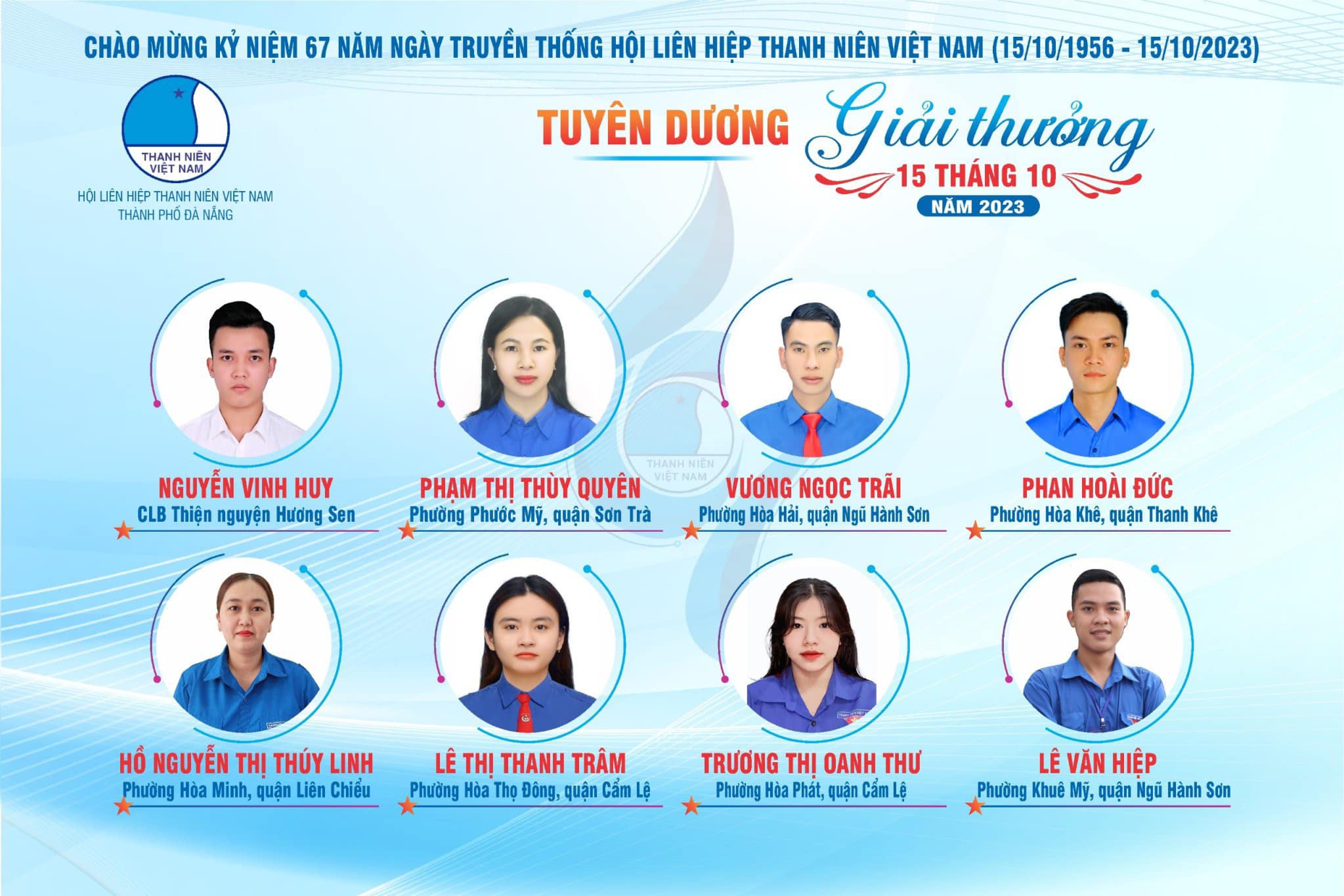 TUYÊN DƯƠNG THANH NIÊN ĐẠT GIẢI THƯỞNG "15 THÁNG 10" VÀ "THANH NIÊN SỐNG ĐẸP" THÀNH PHỐ NĂM 2023